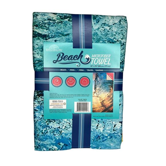 NEW Reversible Whitley Willows Microfiber BEACH TOWEL 35x70 Big Surf Ocean Wave - Picture 2 of 3